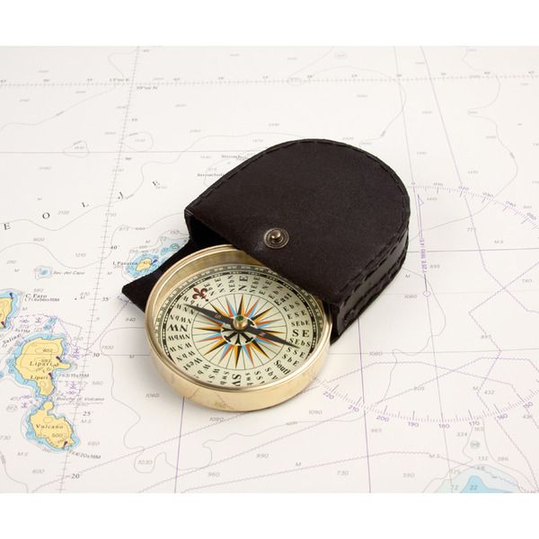 1-7/8 Solid Polished Brass Pocket Compass with Felt Pouch