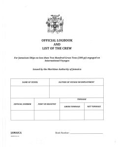 Jamaican Registry Official Logbook And Crew List