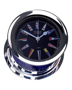 Weems & Plath Chrome Atlantis Quartz Clock Black Color Flag Dial